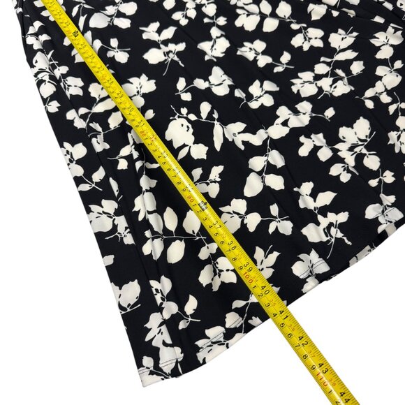Lauren Ralph Lauren Knee Length Dress Sz.16 Black White Floral Ruching Preppy - Picture 9 of 16